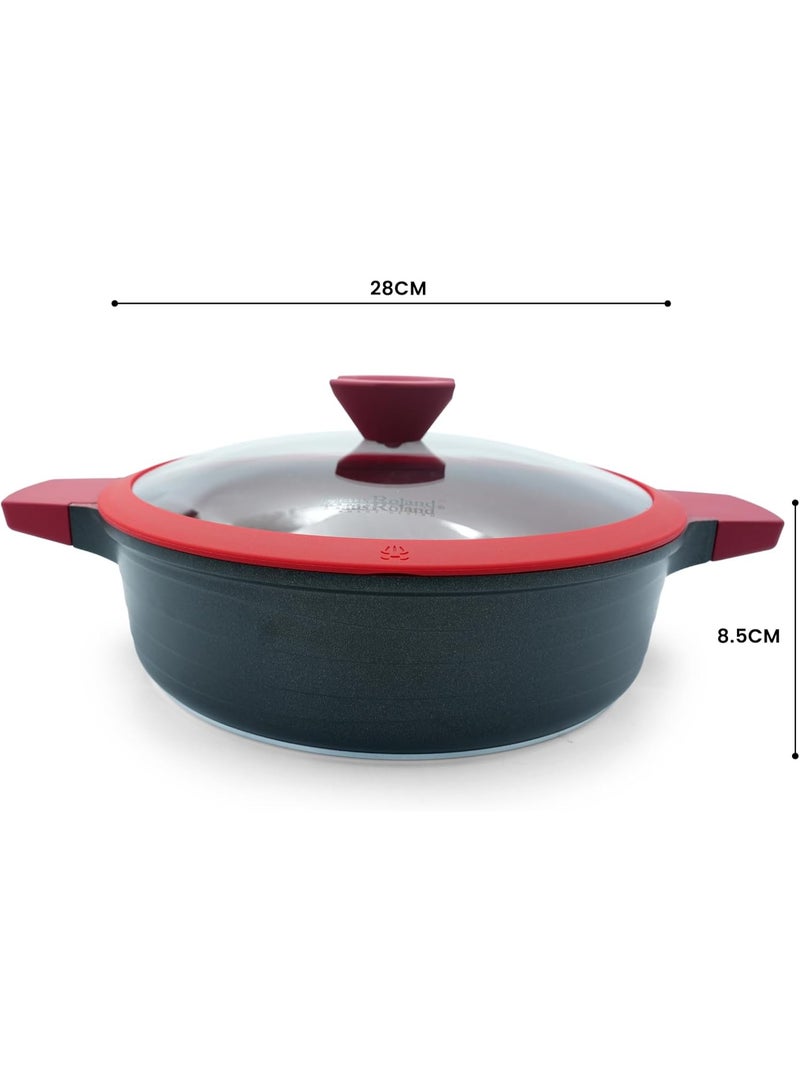 HausRoland Casserole 5.2L red Granite Nonstick Cookware with Lid Die-Cast Aluminum Induction & Oven Safe PFOA/PTFE-Free Kitchen Utensil Durable Scratch-safe Pots Pans for Cooking (Sauce Pot 5.2L) - Image 5